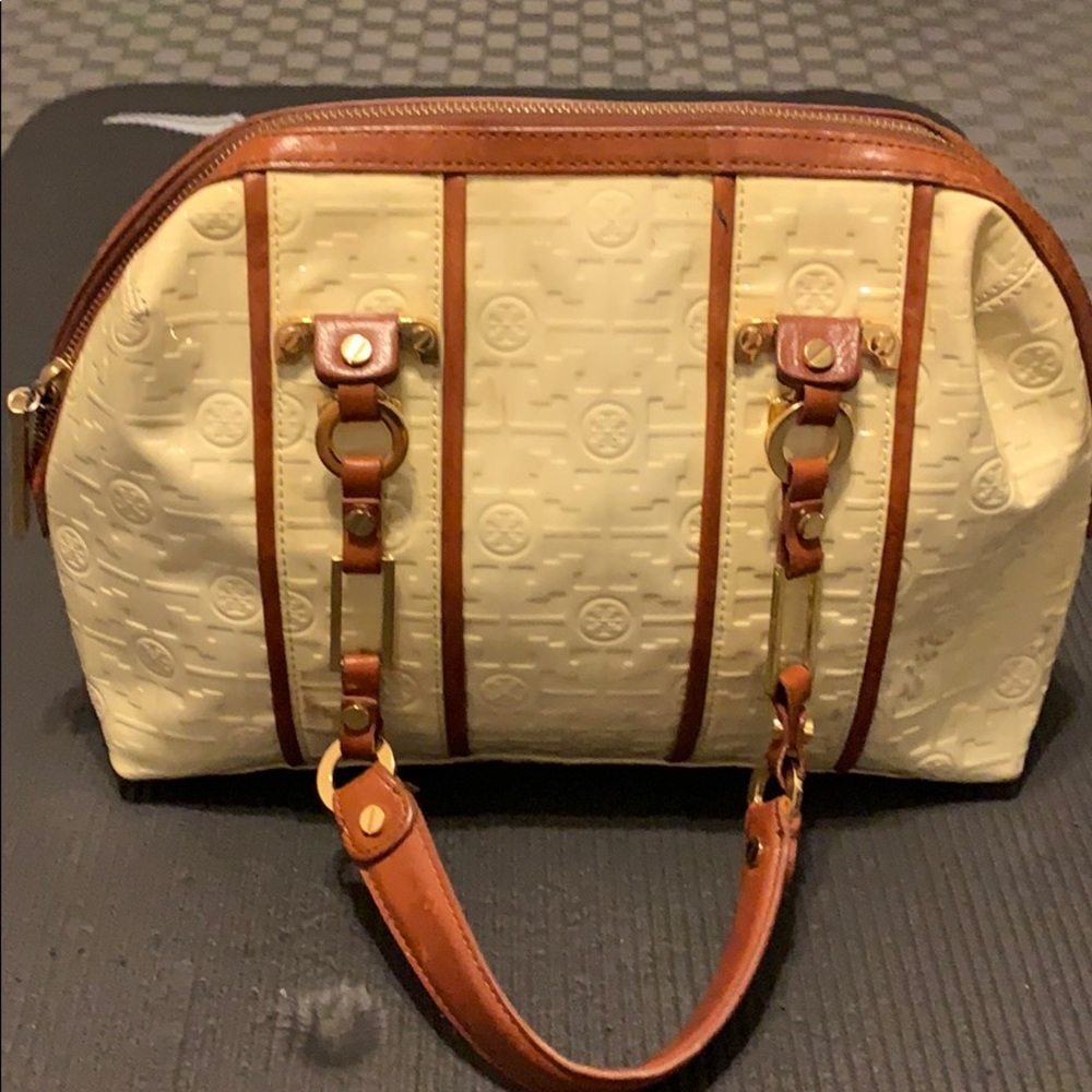 Tory Burch cream vinyl purse